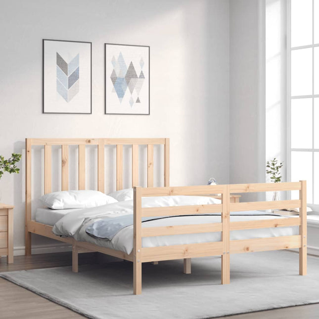 Bedframe met hoofdbord massief hout 140x200 cm 140 x 200 cm Naturel