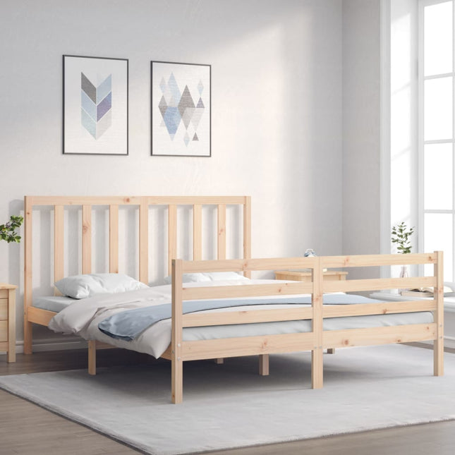 Bedframe met hoofdbord massief hout 160x200 cm 160 x 200 cm Naturel