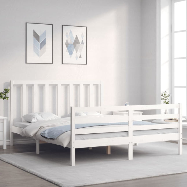 Bedframe met hoofdbord massief hout wit 160x200 cm 160 x 200 cm Wit