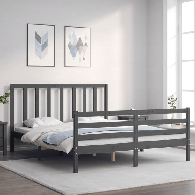 Bedframe met hoofdbord massief hout grijs 160x200 cm 160 x 200 cm Grijs