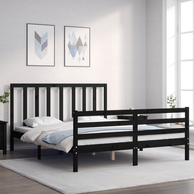 Bedframe met hoofdbord massief hout zwart 160x200 cm 160 x 200 cm Zwart