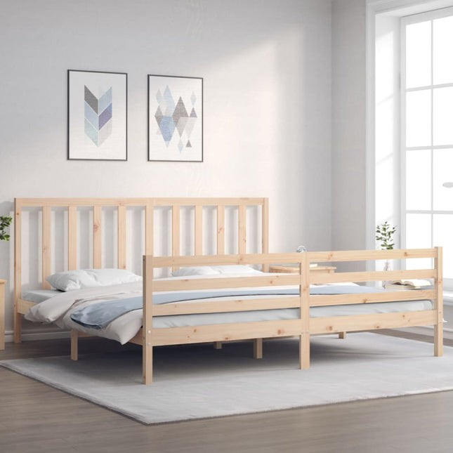 Bedframe met hoofdbord massief hout 200x200 cm 200 x 200 cm Naturel