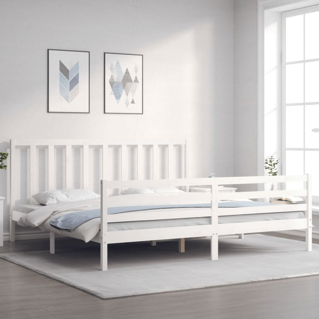 Bedframe met hoofdbord massief hout wit 200x200 cm 200 x 200 cm Wit