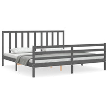 Bedframe met hoofdbord massief hout grijs 200x200 cm 200 x 200 cm Grijs