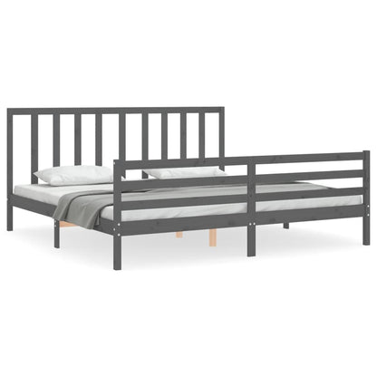 Bedframe met hoofdbord massief hout grijs 200x200 cm 200 x 200 cm Grijs