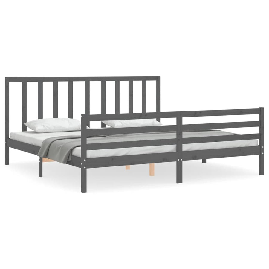 Bedframe met hoofdbord massief hout grijs 200x200 cm 200 x 200 cm Grijs