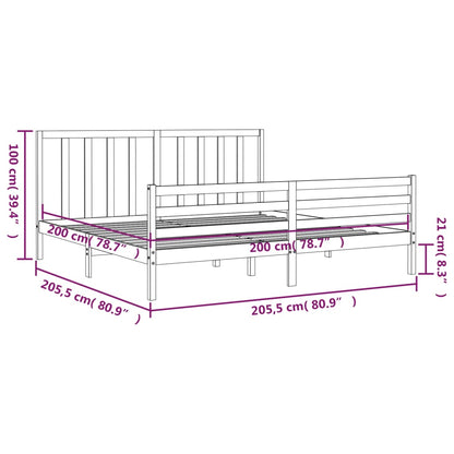 Bedframe met hoofdbord massief hout grijs 200x200 cm 200 x 200 cm Grijs