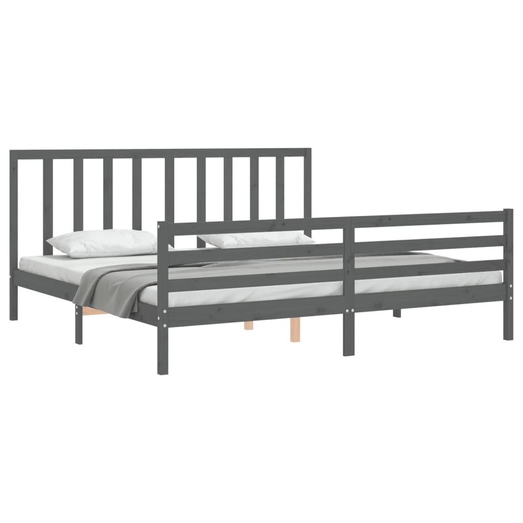 Bedframe met hoofdbord massief hout grijs 200x200 cm 200 x 200 cm Grijs