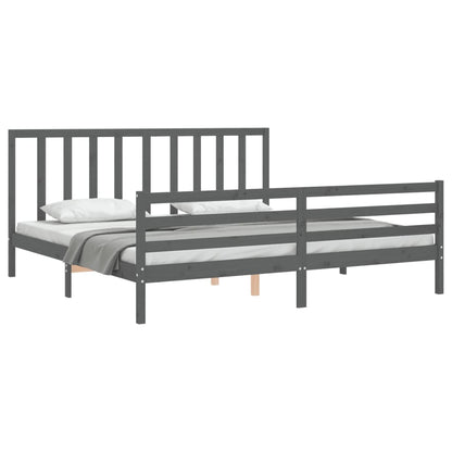 Bedframe met hoofdbord massief hout grijs 200x200 cm 200 x 200 cm Grijs
