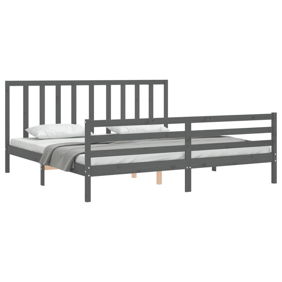 Bedframe met hoofdbord massief hout grijs 200x200 cm 200 x 200 cm Grijs