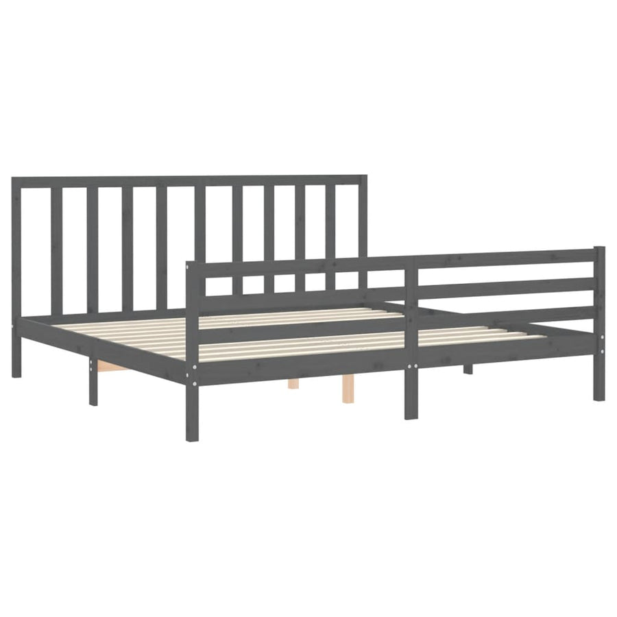 Bedframe met hoofdbord massief hout grijs 200x200 cm 200 x 200 cm Grijs
