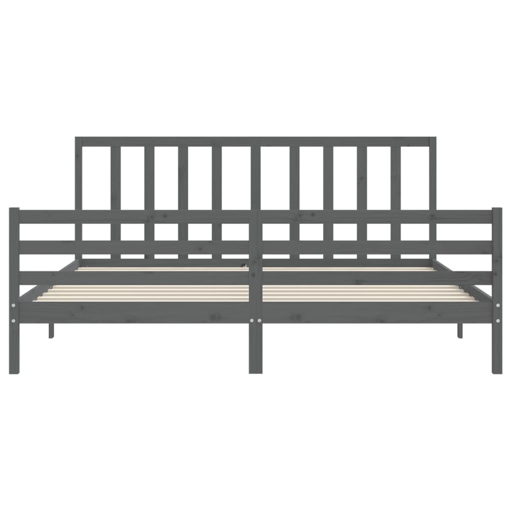Bedframe met hoofdbord massief hout grijs 200x200 cm 200 x 200 cm Grijs