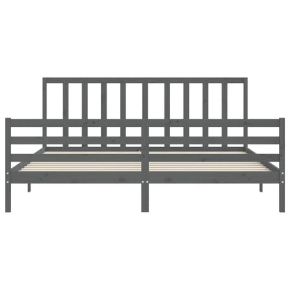Bedframe met hoofdbord massief hout grijs 200x200 cm 200 x 200 cm Grijs