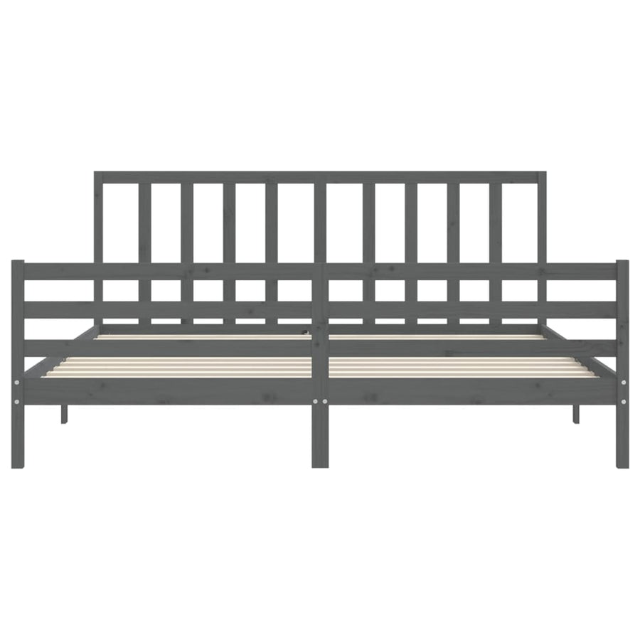 Bedframe met hoofdbord massief hout grijs 200x200 cm 200 x 200 cm Grijs
