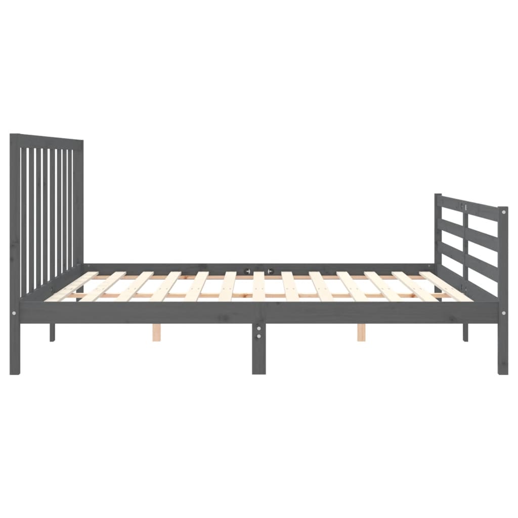 Bedframe met hoofdbord massief hout grijs 200x200 cm 200 x 200 cm Grijs