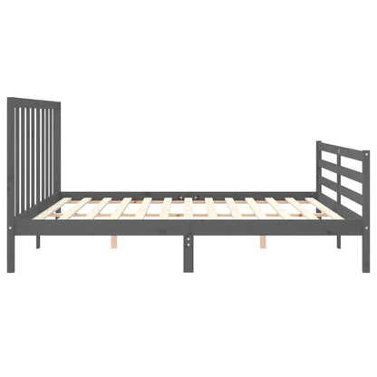 Bedframe met hoofdbord massief hout grijs 200x200 cm 200 x 200 cm Grijs