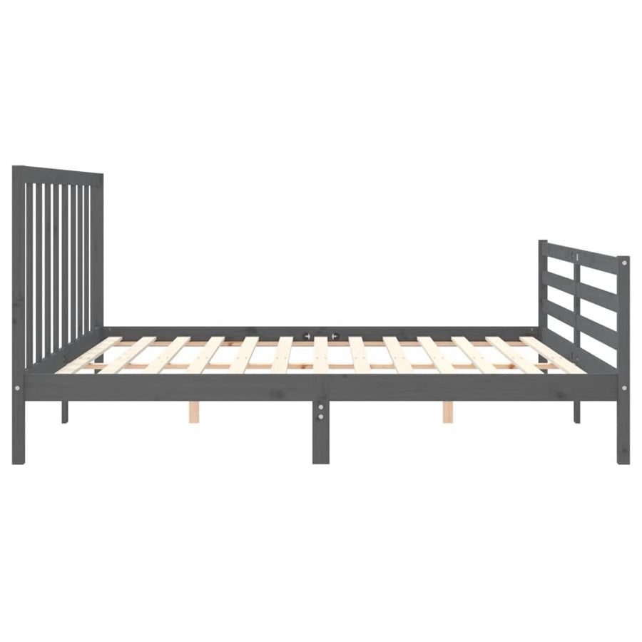 Bedframe met hoofdbord massief hout grijs 200x200 cm 200 x 200 cm Grijs