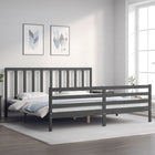 Bedframe met hoofdbord massief hout grijs 200x200 cm 200 x 200 cm Grijs