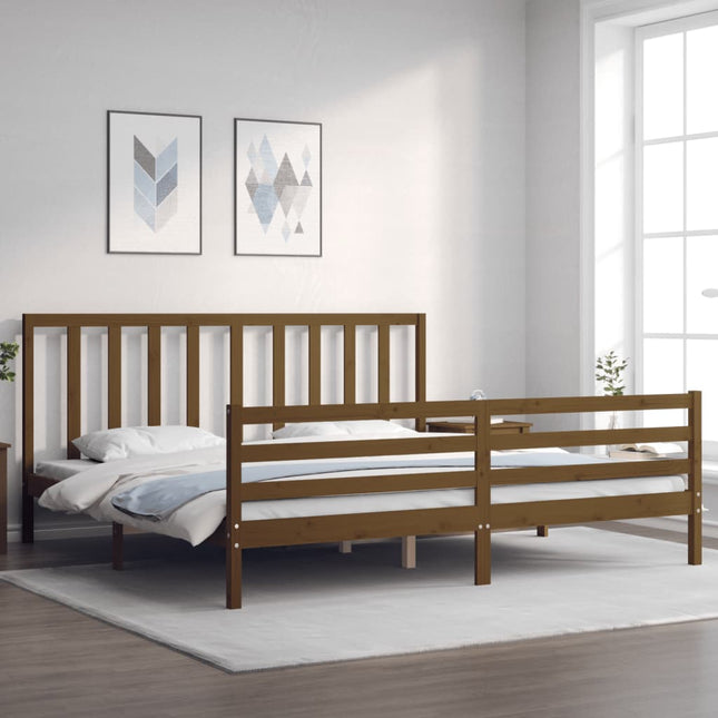 Bedframe met hoofdbord massief hout honingbruin 200x200 cm 200 x 200 cm Honingbruin