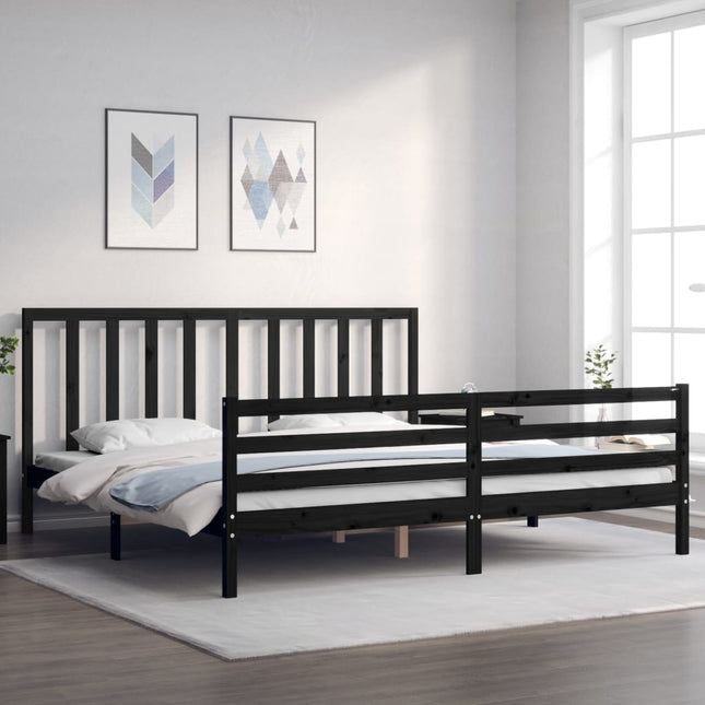 Bedframe met hoofdbord massief hout zwart 200x200 cm 200 x 200 cm Zwart