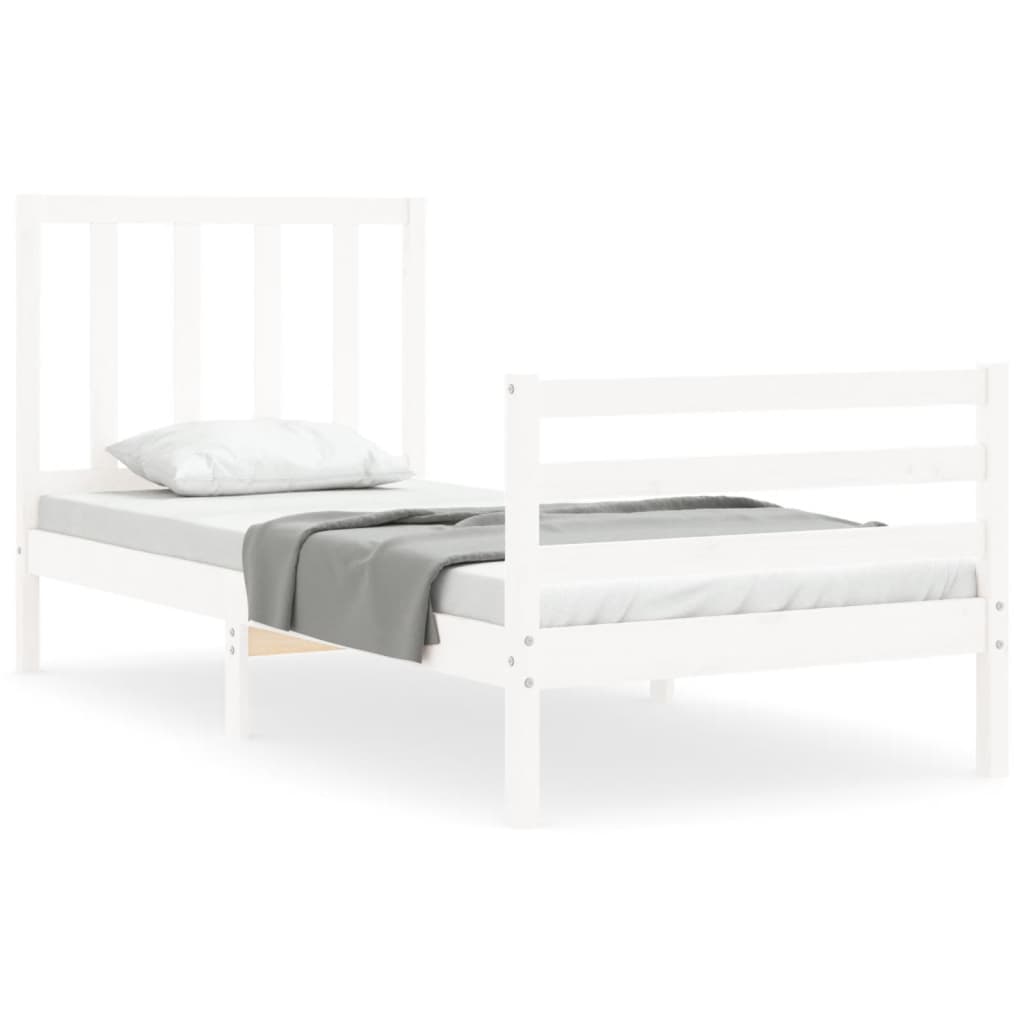 Bedframe Met Hoofdbord Massief Hout 100 x 200 cm Wit