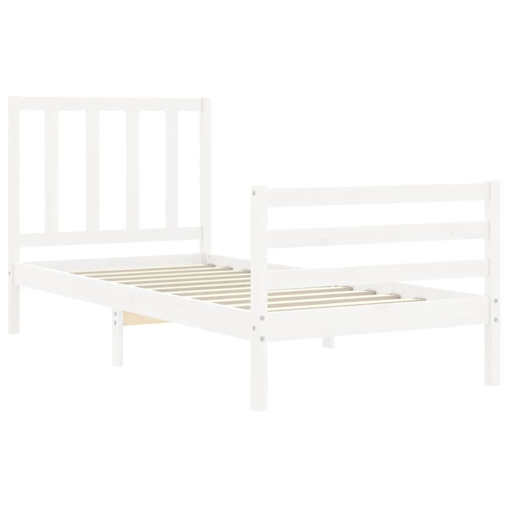 Bedframe Met Hoofdbord Massief Hout 100 x 200 cm Wit