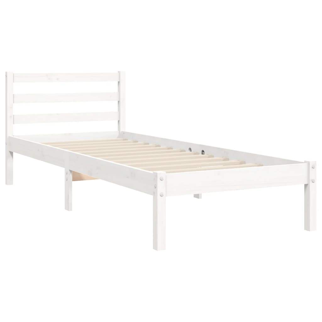 Bedframe Met Hoofdbord Massief Hout 100 x 200 cm Wit