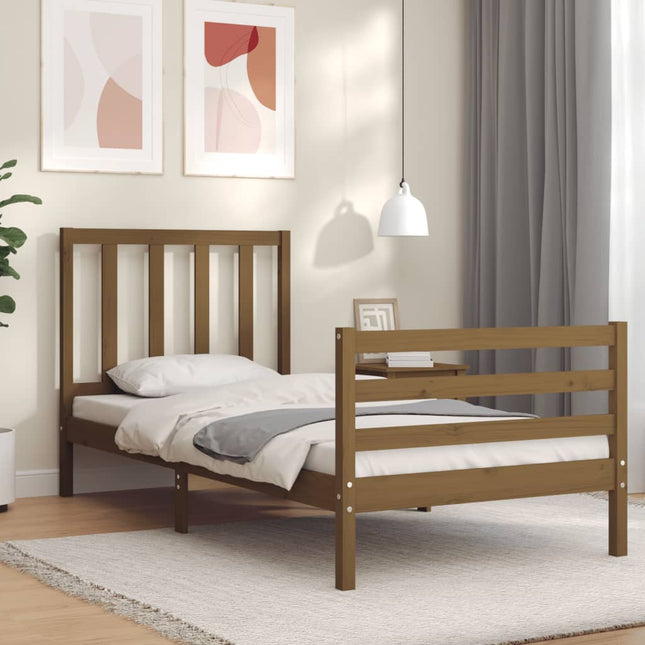 Bedframe Met Hoofdbord Massief Hout 100 x 200 cm Honingbruin