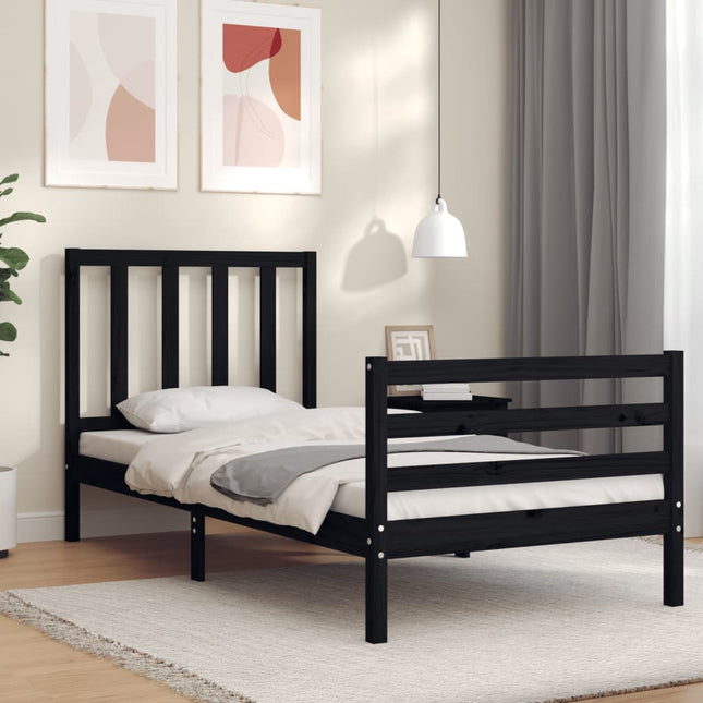 Bedframe Met Hoofdbord Massief Hout 100 x 200 cm Zwart