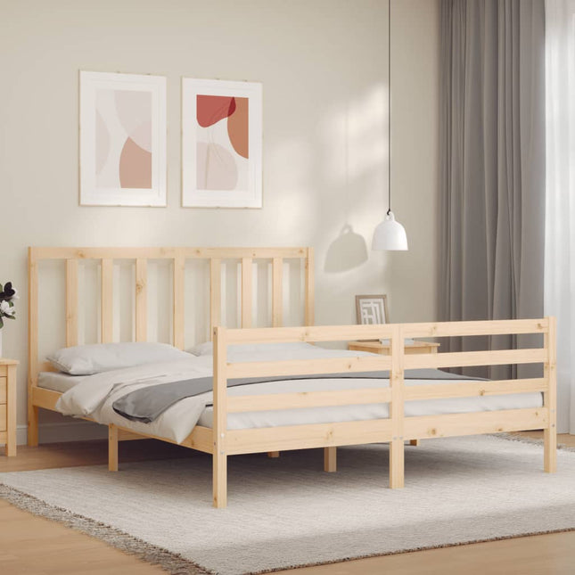 Bedframe Met Hoofdbord Massief Hout 160 x 200 cm Naturel