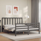 Bedframe Met Hoofdbord Massief Hout 160 x 200 cm Grijs