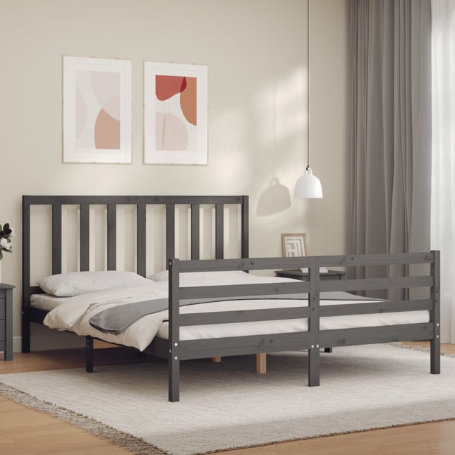 Bedframe Met Hoofdbord Massief Hout 160 x 200 cm Grijs