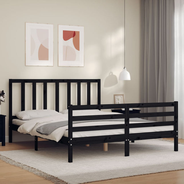 Bedframe Met Hoofdbord Massief Hout 160 x 200 cm Zwart