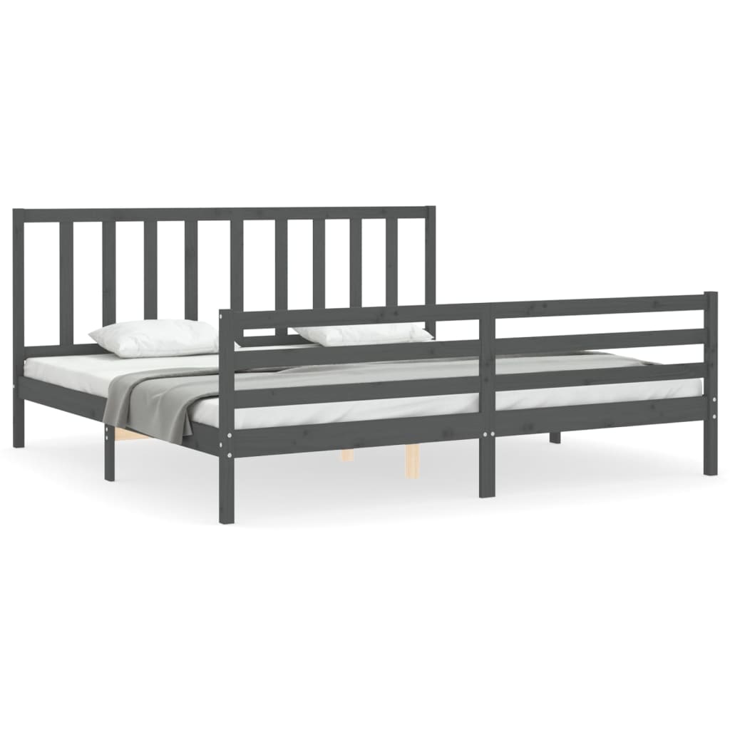 Bedframe Met Hoofdbord Massief Hout 200 x 200 cm Grijs