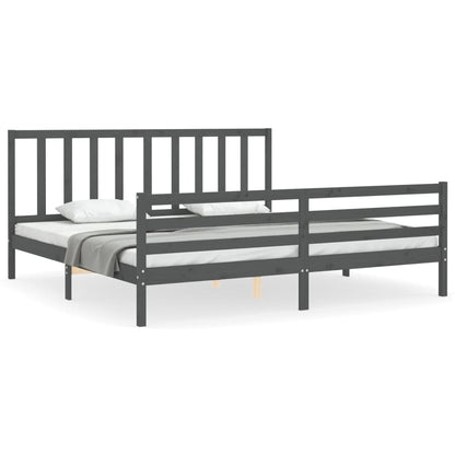Bedframe Met Hoofdbord Massief Hout 200 x 200 cm Grijs