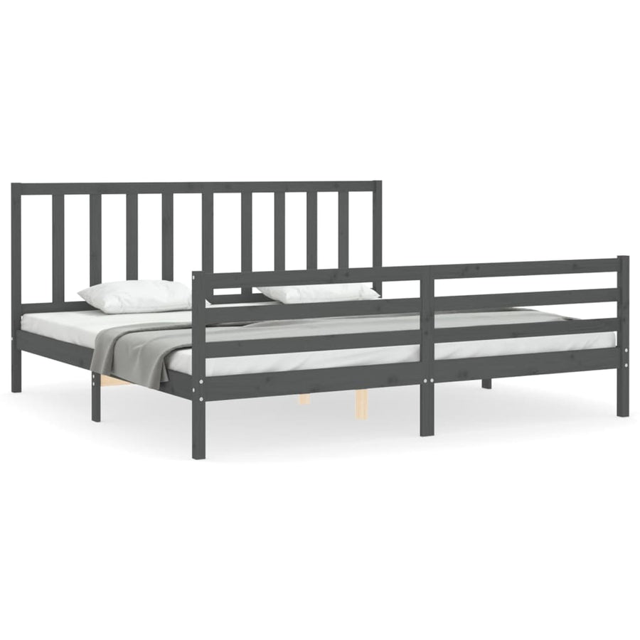 Bedframe Met Hoofdbord Massief Hout 200 x 200 cm Grijs