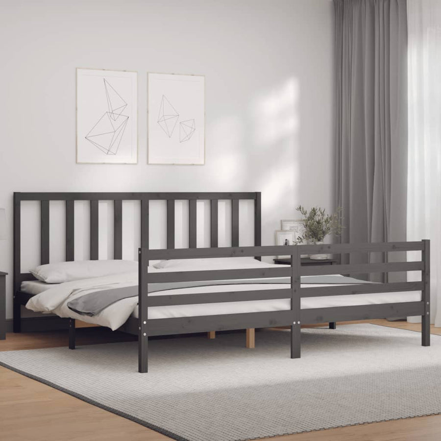 Bedframe Met Hoofdbord Massief Hout 200 x 200 cm Grijs