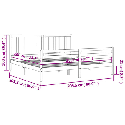 Bedframe Met Hoofdbord Massief Hout 200 x 200 cm Grijs