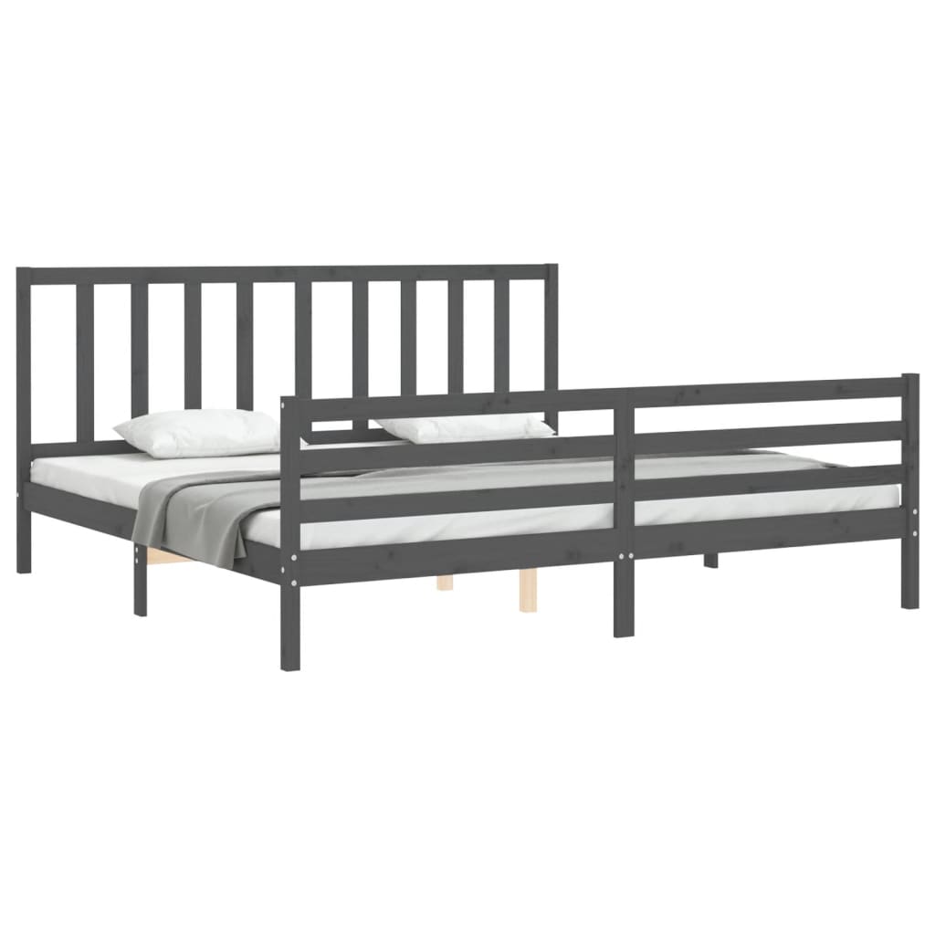 Bedframe Met Hoofdbord Massief Hout 200 x 200 cm Grijs