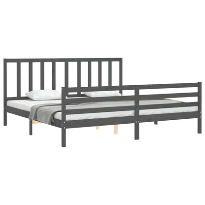 Bedframe Met Hoofdbord Massief Hout 200 x 200 cm Grijs