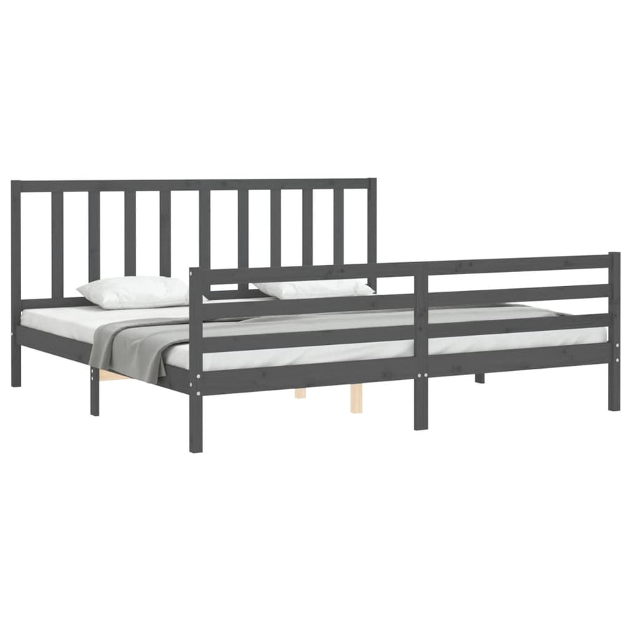 Bedframe Met Hoofdbord Massief Hout 200 x 200 cm Grijs