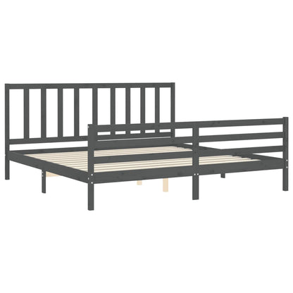 Bedframe Met Hoofdbord Massief Hout 200 x 200 cm Grijs