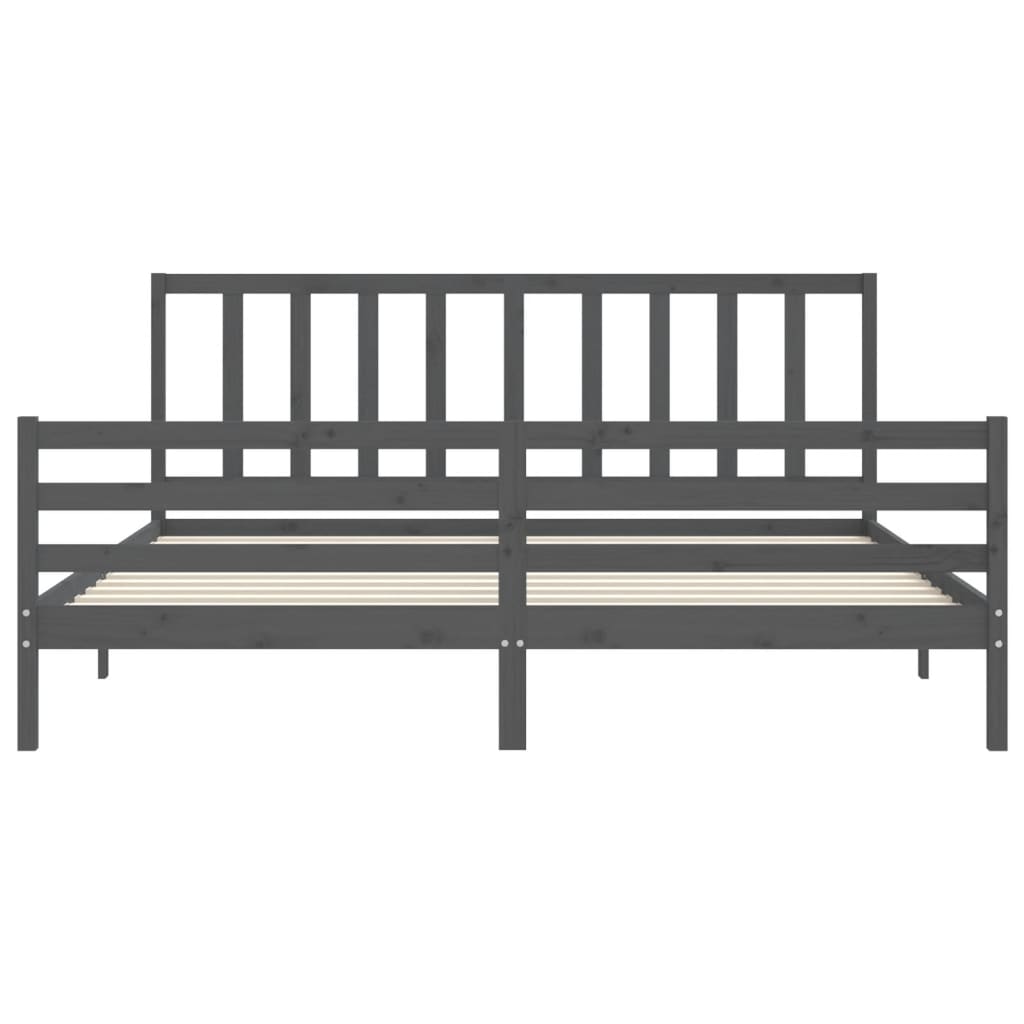 Bedframe Met Hoofdbord Massief Hout 200 x 200 cm Grijs
