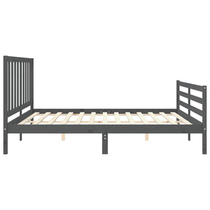 Bedframe Met Hoofdbord Massief Hout 200 x 200 cm Grijs