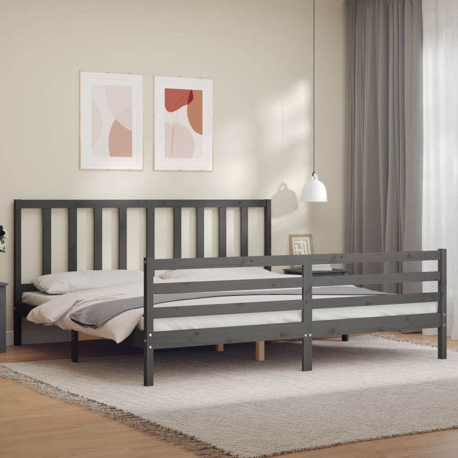 Bedframe Met Hoofdbord Massief Hout 200 x 200 cm Grijs