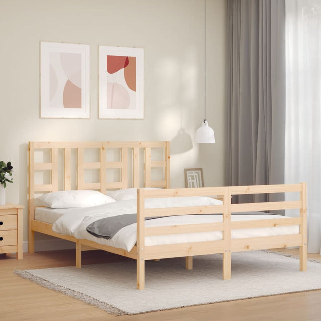 Bedframe Met Hoofdbord Massief Hout 160 x 200 cm Naturel