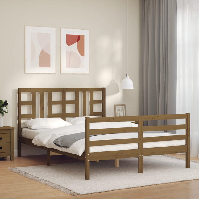 Bedframe Met Hoofdbord Hout 160 x 200 cm Honingbruin