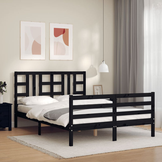 Bedframe Met Hoofdbord Massief Hout 160 x 200 cm Zwart