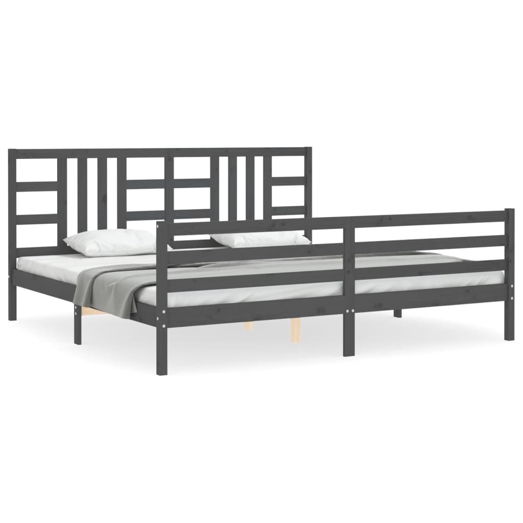 Bedframe Met Hoofdbord Massief Hout 200 x 200 cm Grijs