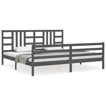 Bedframe Met Hoofdbord Massief Hout 200 x 200 cm Grijs